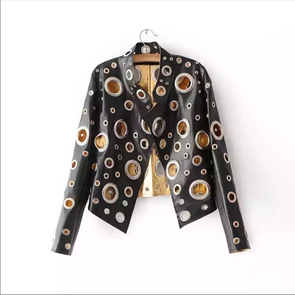 Leather Jacket with Circle Metals
